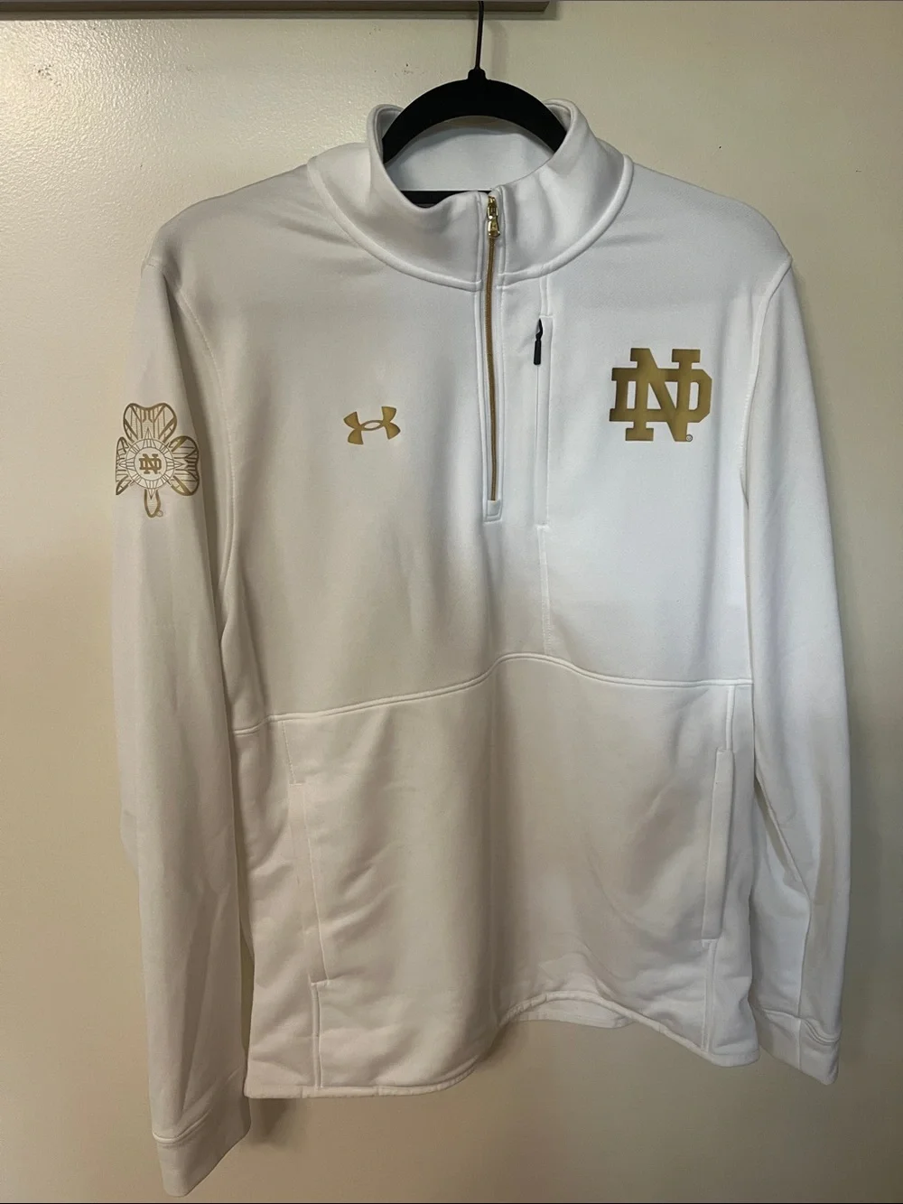 Shamrock Series 2022: Notre Dame Under Armour Men’s White Quarter Zip